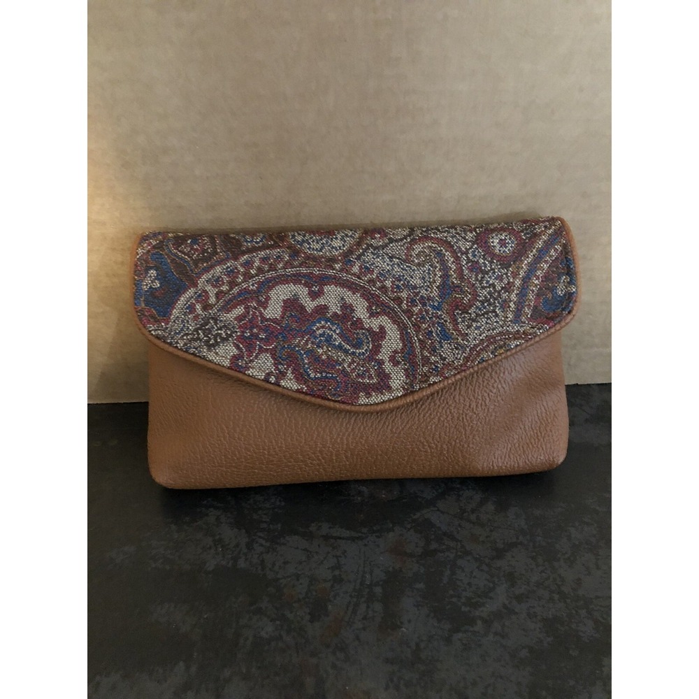 Faux Leather Brown Paisley Envelope Snap Wallet w/ Kisslock Coin Purse-8x4.5 VTG